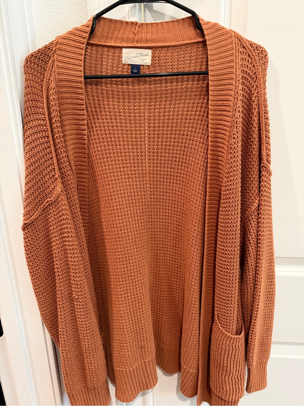 Universal Thread Burnt Orange Open-Front Waffle Cardigan